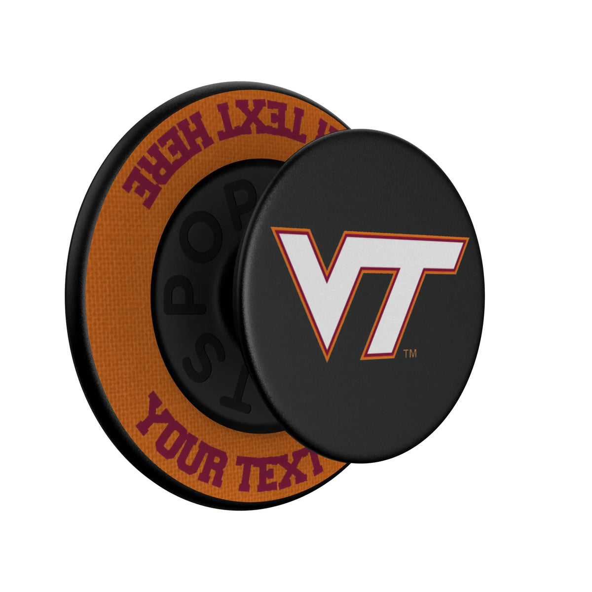 Virginia Tech Hokies Personalized Endzone Solid Popsockets Round Magnetic - Isometric View