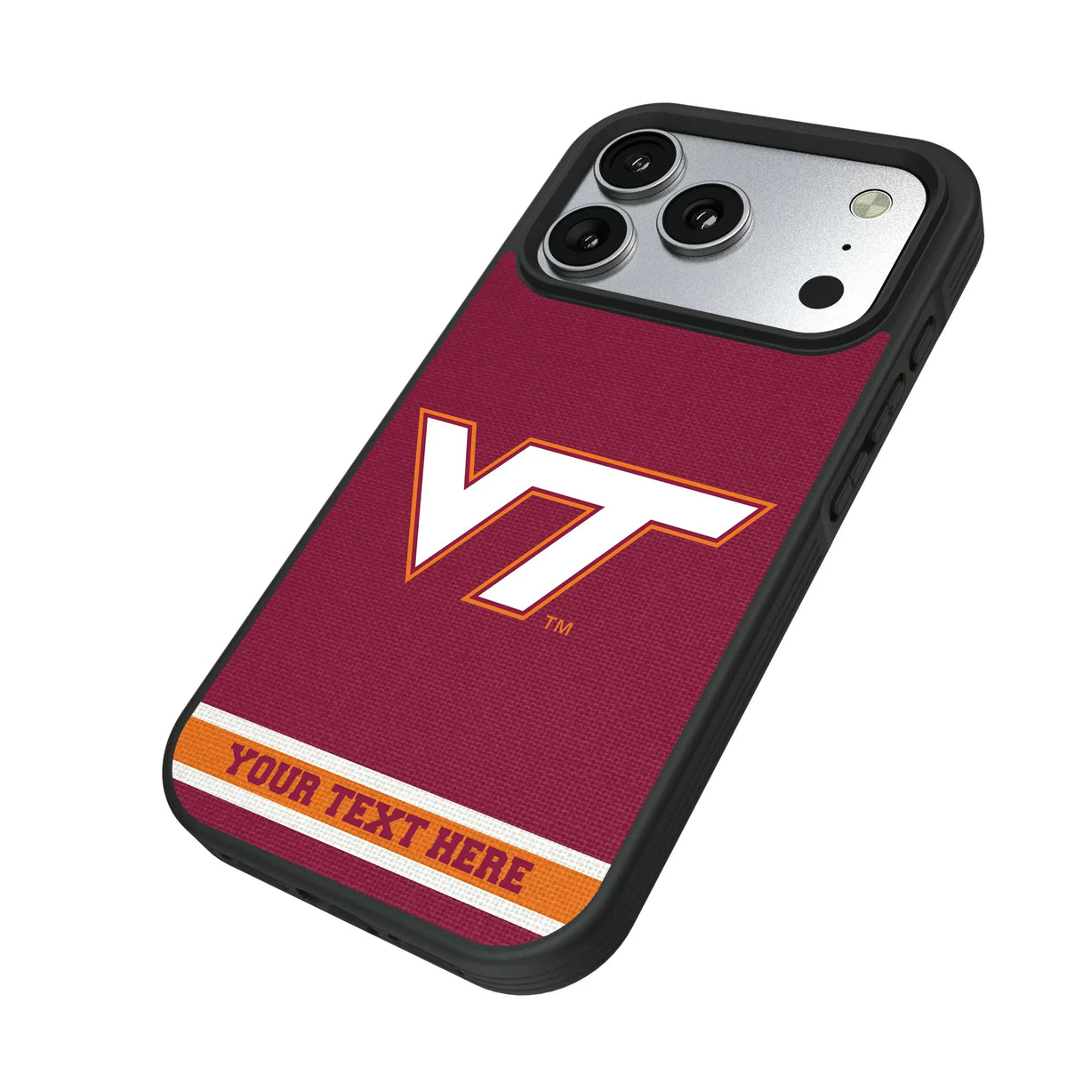 Virginia Tech Hokies Personalized Stripe iPhone Bump Phone Case for Apple iPhone - Isometric View#Device_iPhone 17 Pro