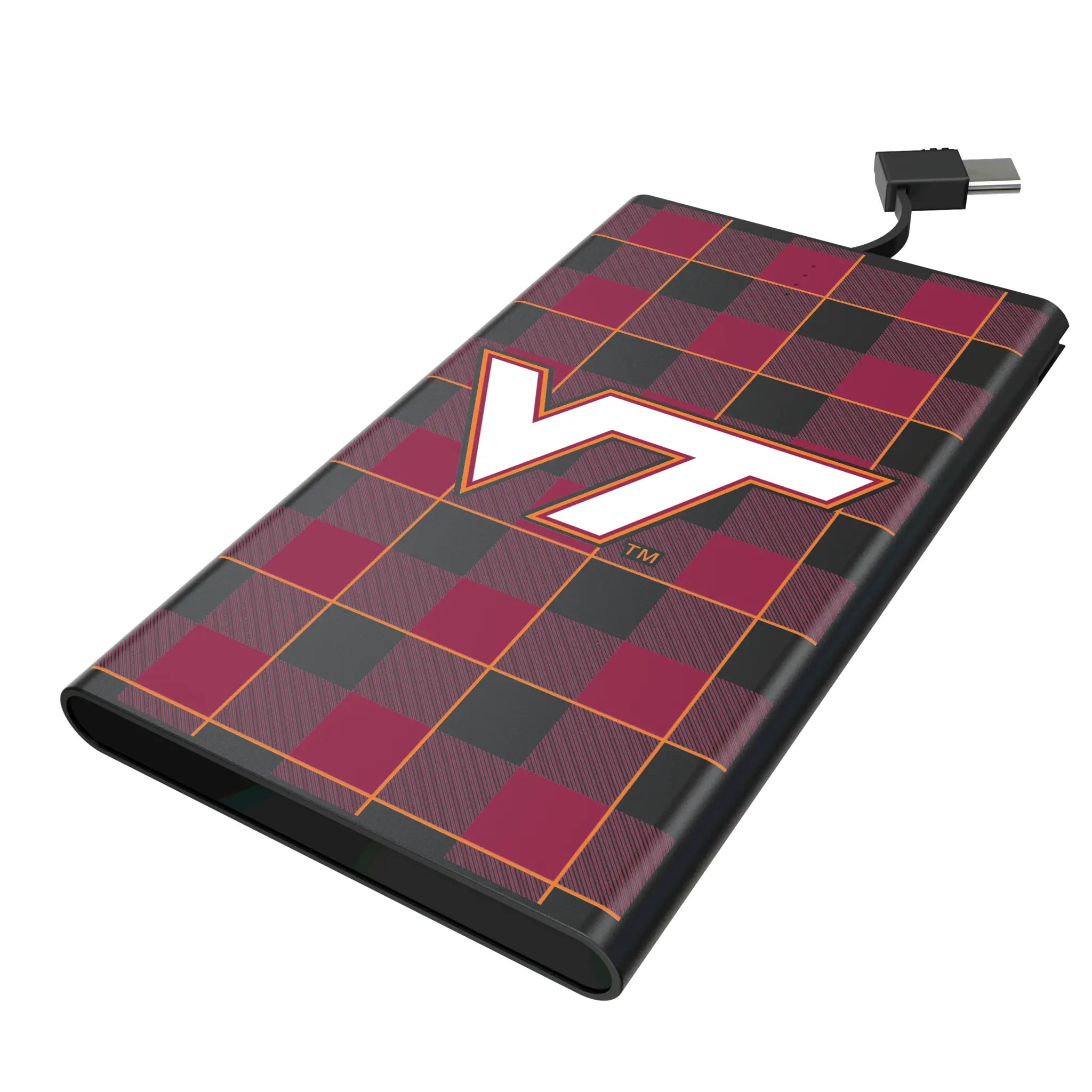 Virginia Tech Hokies Plaid 5000mAh Flat Power Bank
