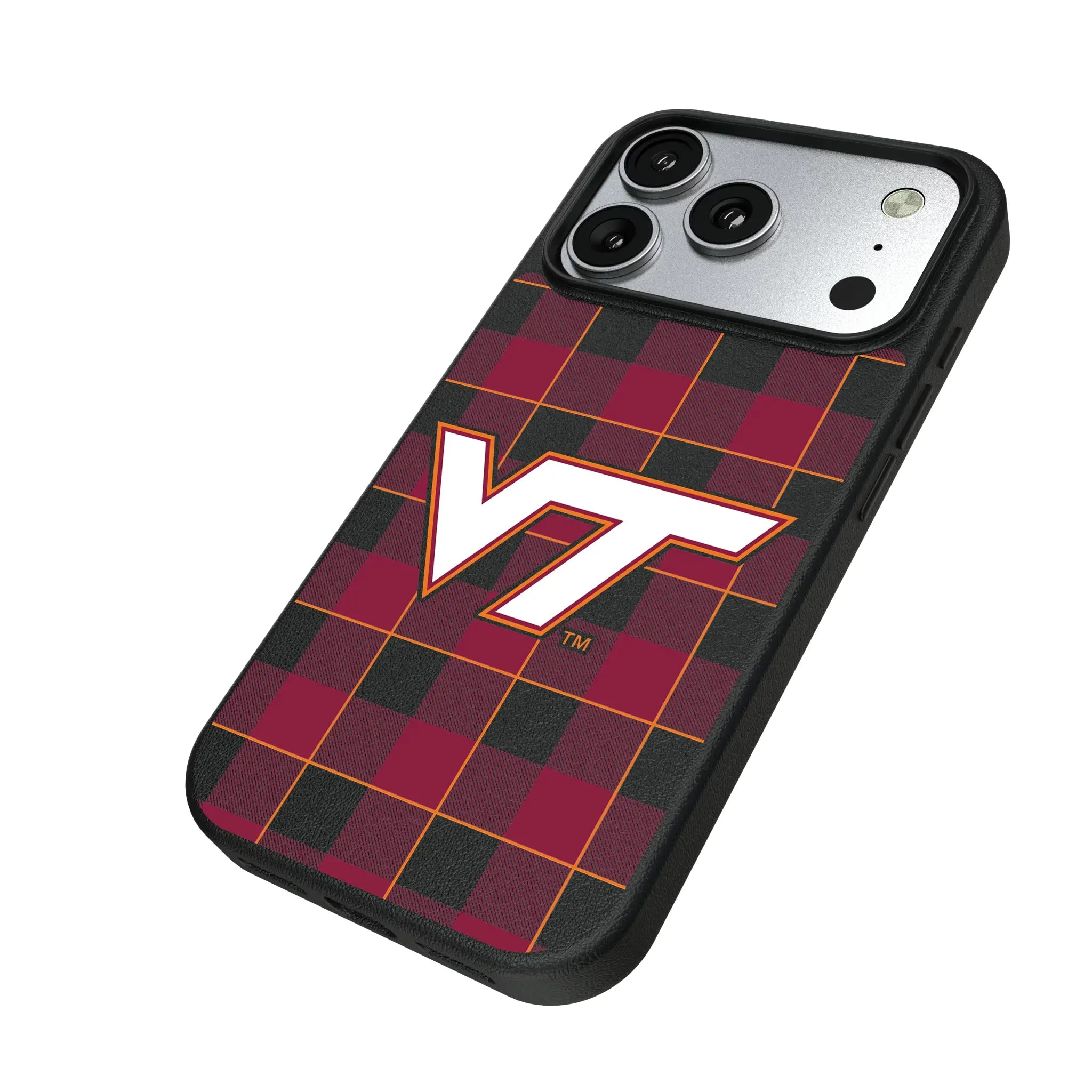 Virginia Tech Hokies Plaid iPhone MagSafe Compatible Phone Case for Apple iPhone - Isometric View#Device_iPhone 17 Pro