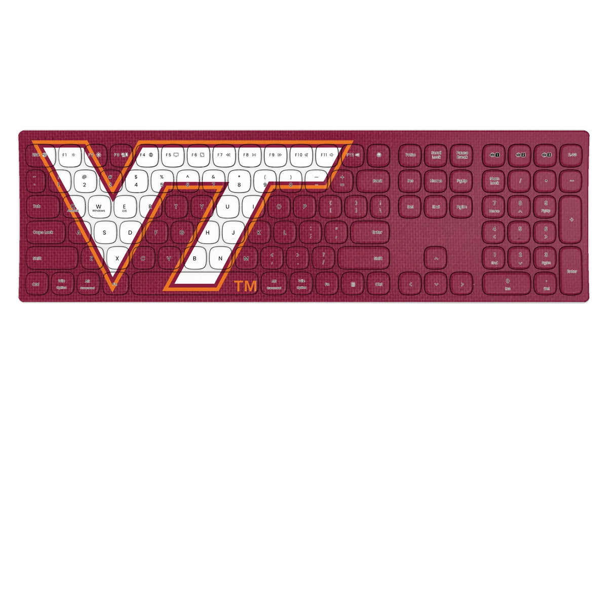 Virginia Tech Hokies Solid KKB605 Curved Wireless Keyboard