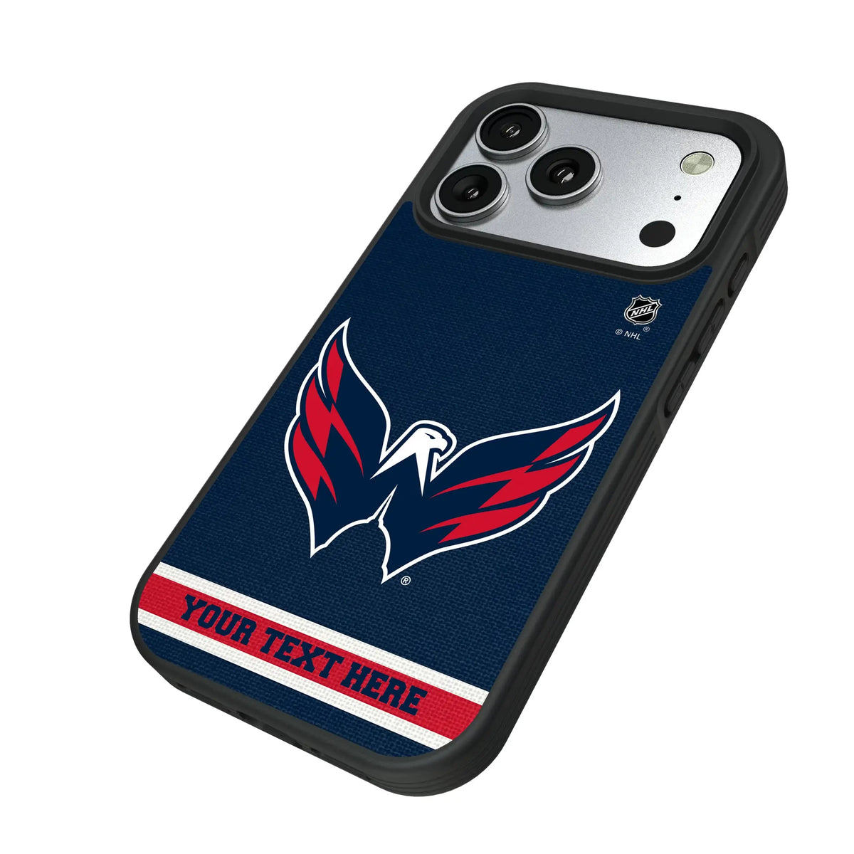Washington Capitals Personalized Stripe iPhone Bump Phone Case for Apple iPhone - Isometric View#Device_iPhone 17 Pro