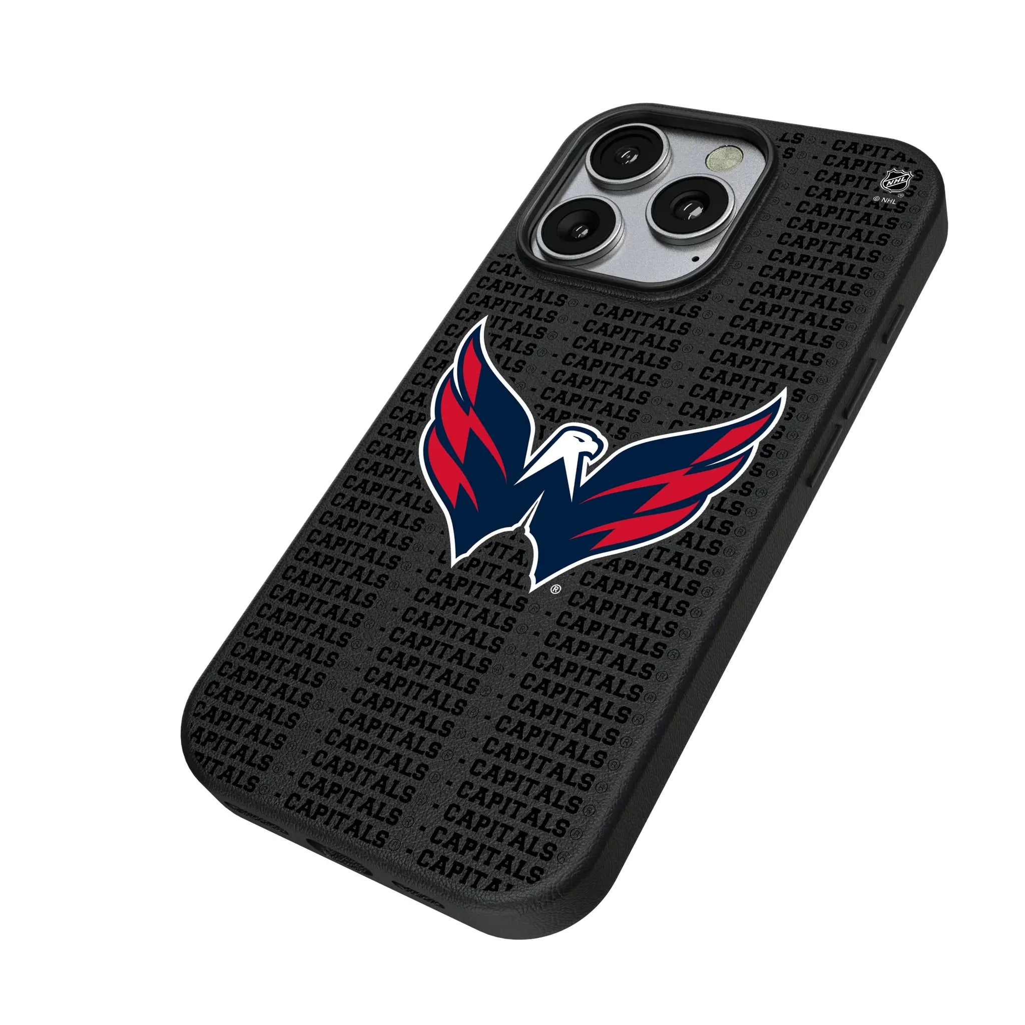 Washington Capitals Text Backdrop iPhone MagSafe Compatible Phone Case for Apple iPhone - Isometric View