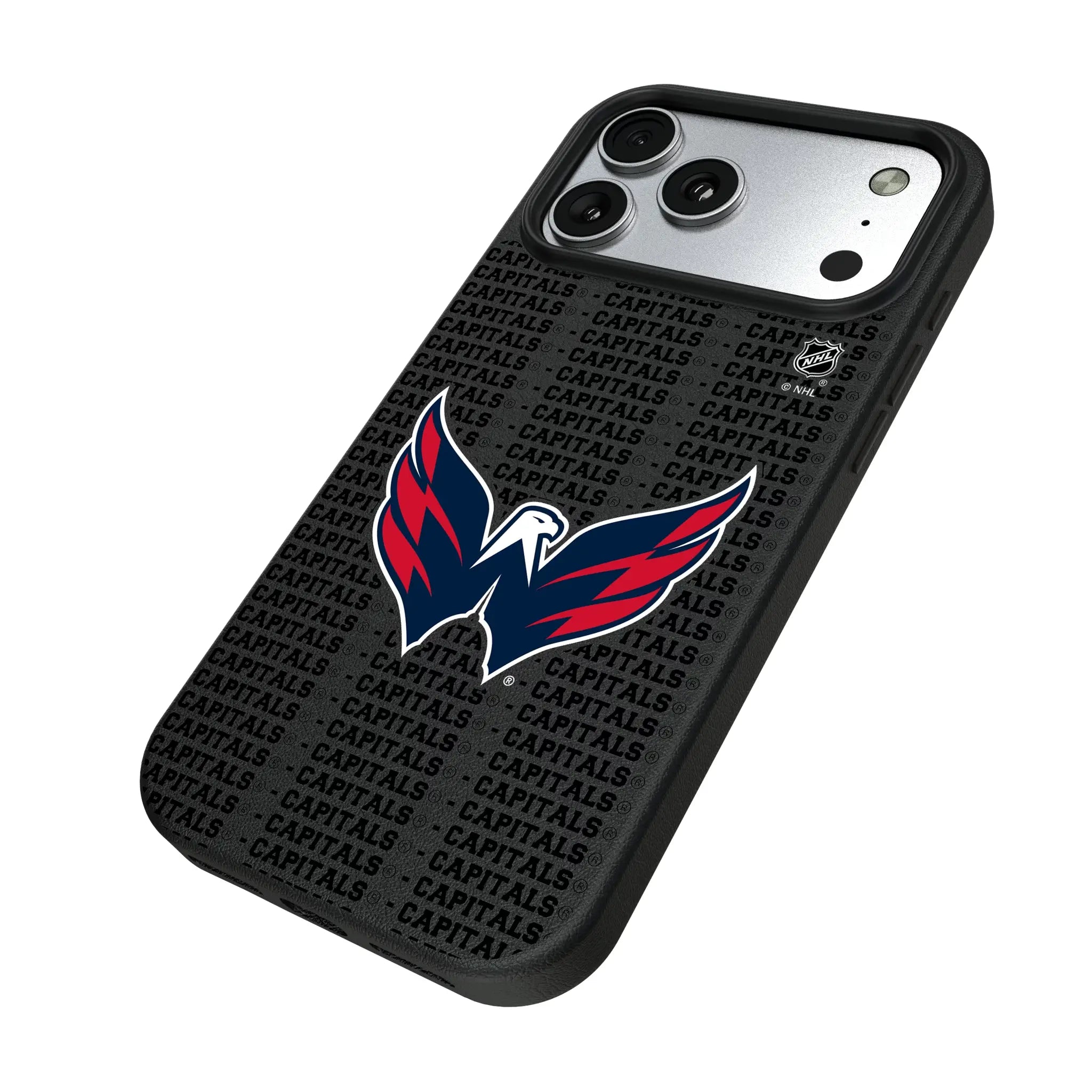 Washington Capitals Text Backdrop iPhone MagSafe Compatible Phone Case for Apple iPhone - Isometric View#Device_iPhone 17 Pro Max