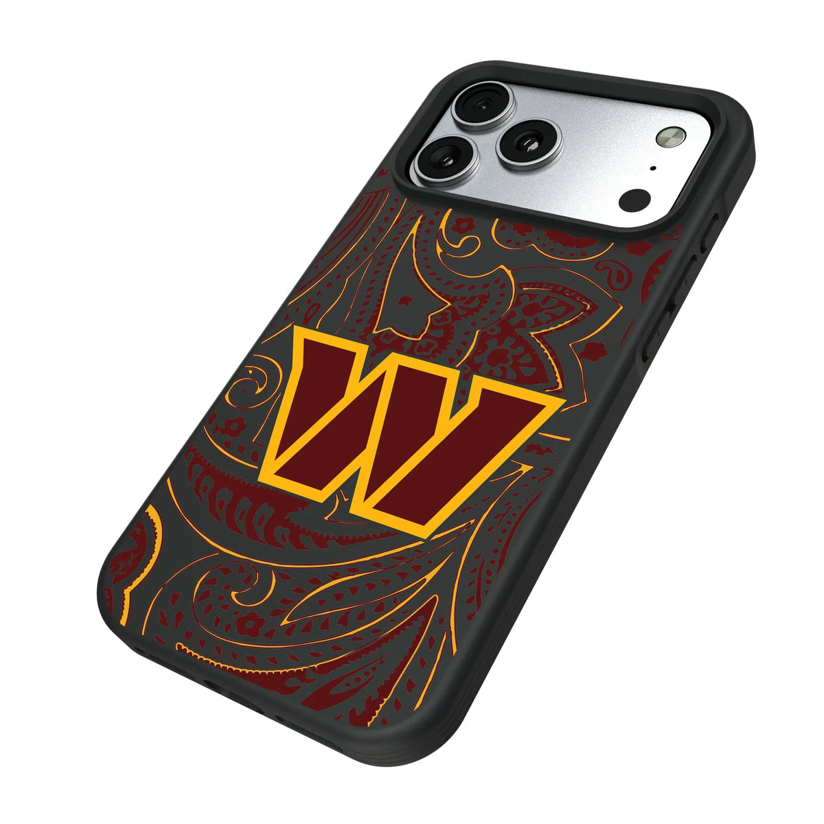 Washington Commanders Paisley iPhone Bump Phone Case for Apple iPhone - Isometric View#Device_iPhone 17 Pro Max