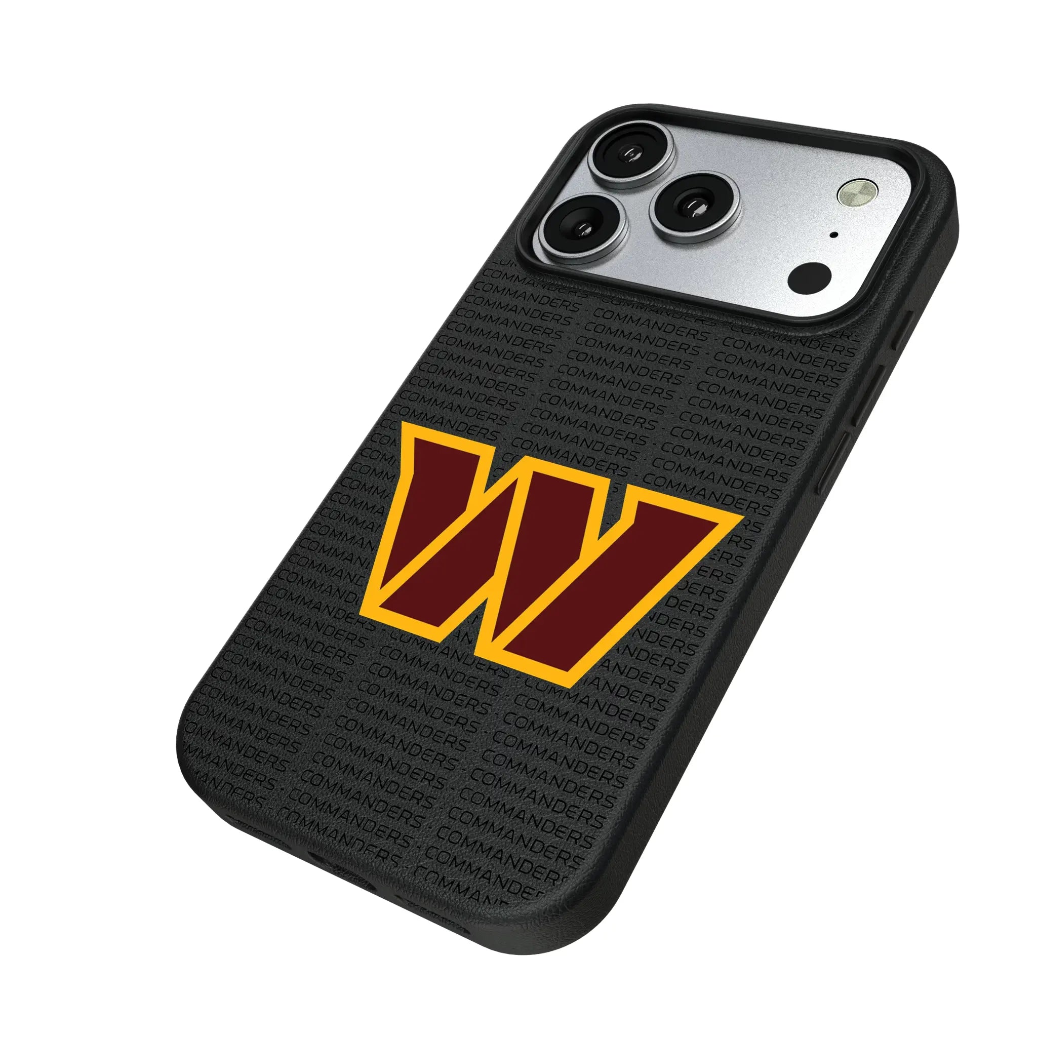 Washington Commanders Text Backdrop iPhone MagSafe Compatible Phone Case for Apple iPhone - Isometric View#Device_iPhone 17 Pro