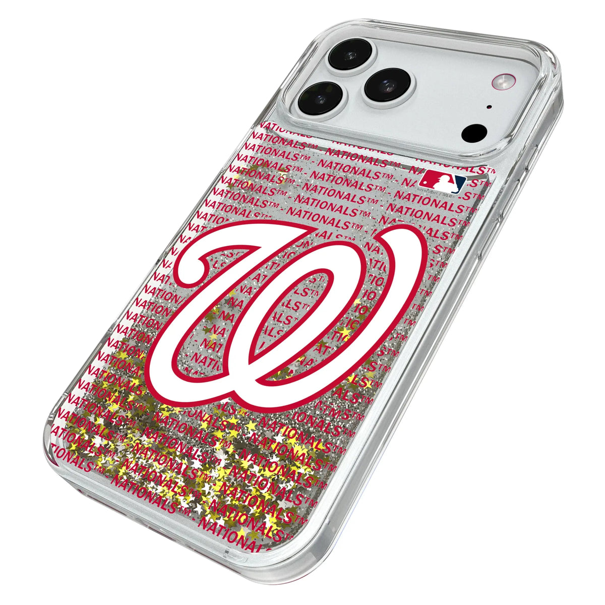 Washington Nationals Text Backdrop iPhone Glitter Phone Case for Apple iPhone - Isometric View#Device_iPhone 18 Pro Max