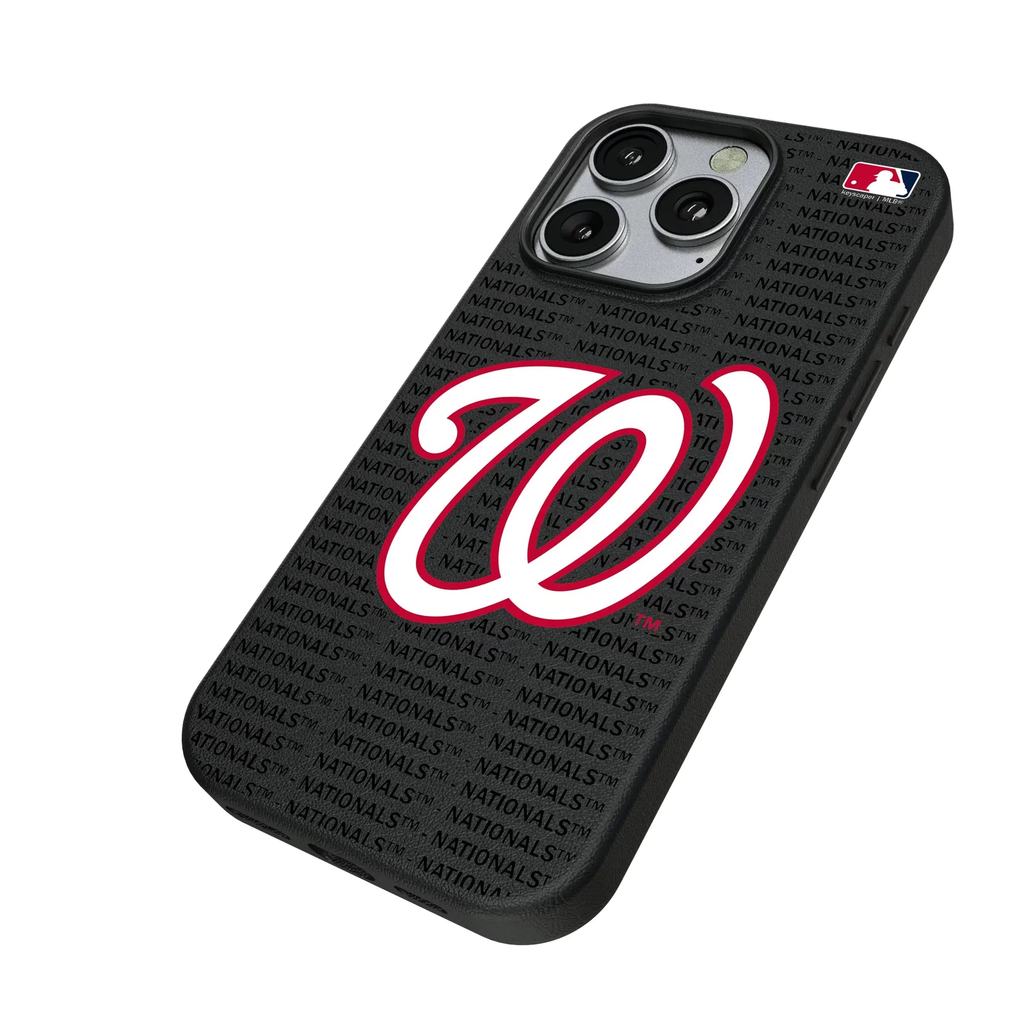 Washington Nationals Text Backdrop iPhone MagSafe Compatible Phone Case for Apple iPhone - Isometric View