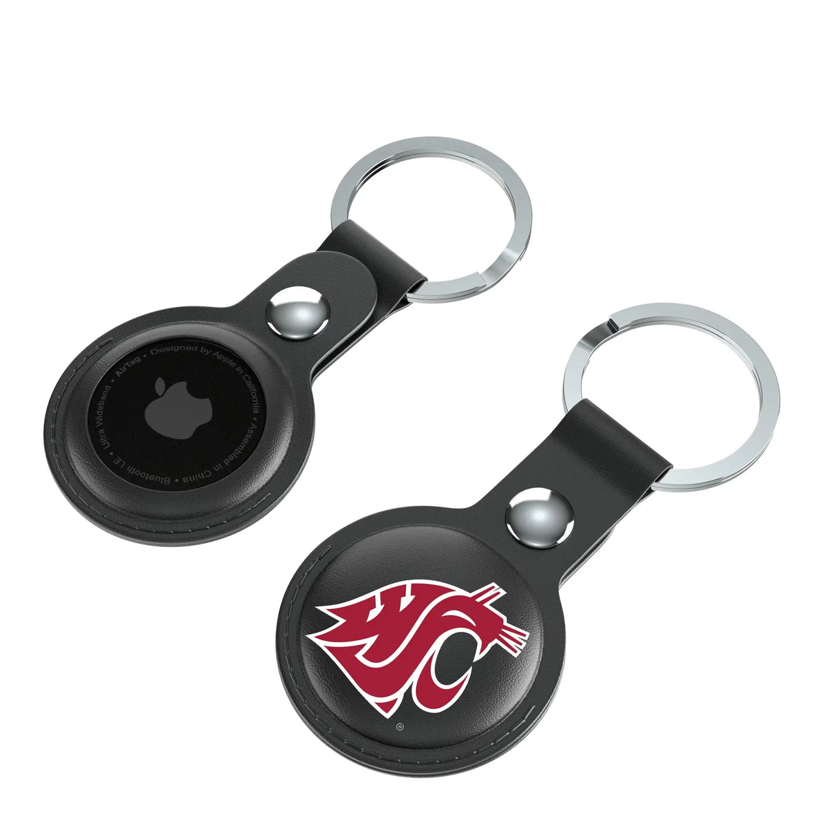 Washington State University Cougars Insignia AirTag Black Airtag Holder 2-Pack - Isometric View