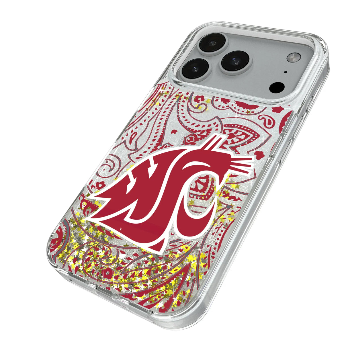 Washington State University Cougars Paisley iPhone Glitter Phone Case for Apple iPhone - Isometric View#Device_iPhone 18 Pro