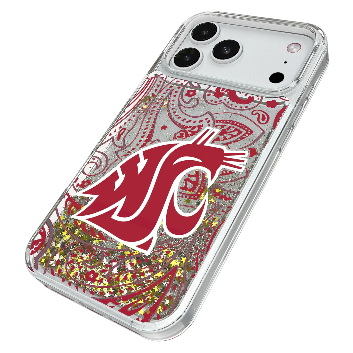 Washington State University Cougars Paisley iPhone Glitter Phone Case for Apple iPhone - Isometric View#Device_iPhone 18 Pro Max