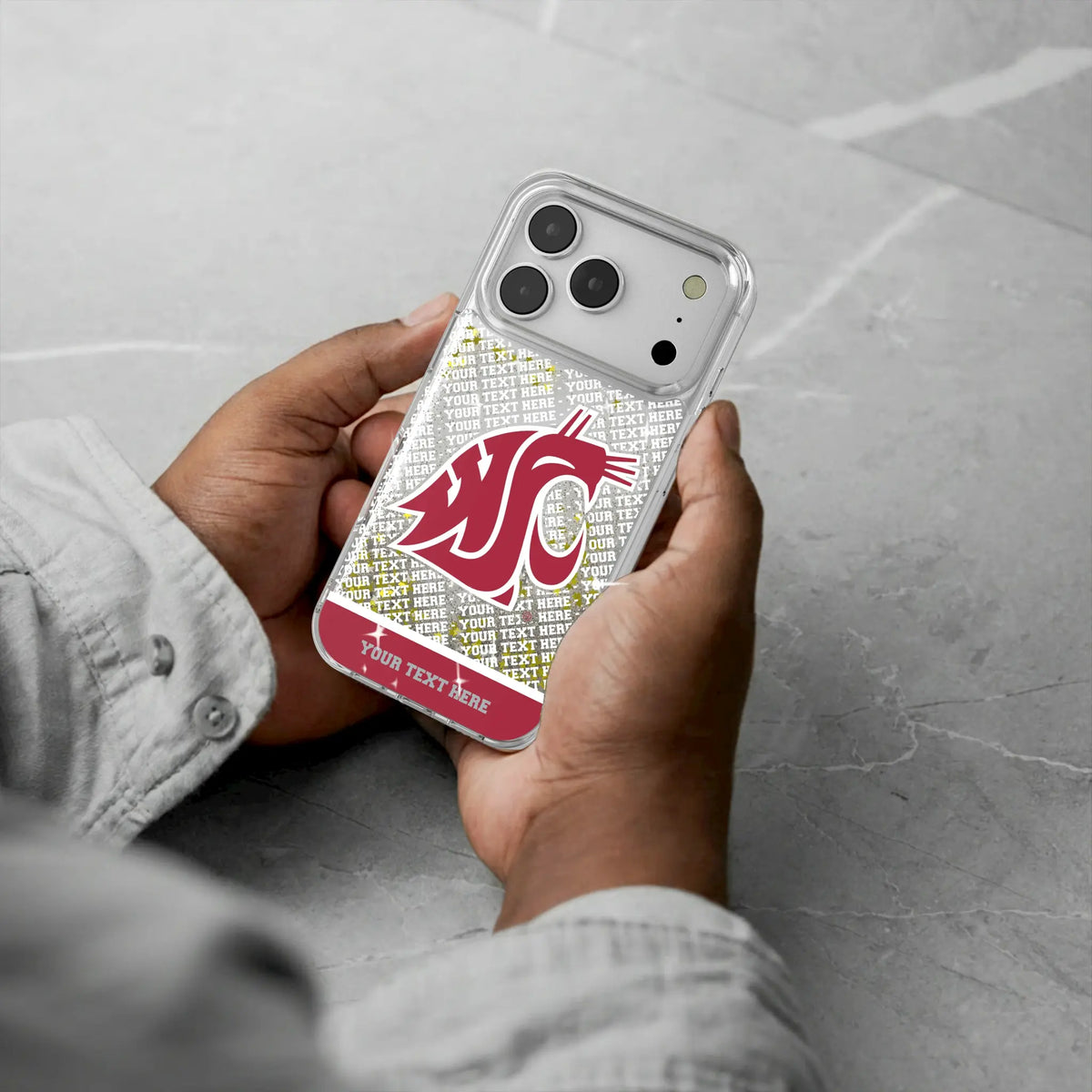 Washington State University Cougars Personalized EndZone Plus iPhone Glitter Phone Case for Apple iPhone - Lifestyle#Device_iPhone 18 Pro