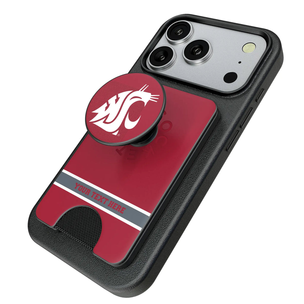 Washington State University Cougars Personalized Endzone Solid Popsockets Wallet Magnetic - Isometric View
