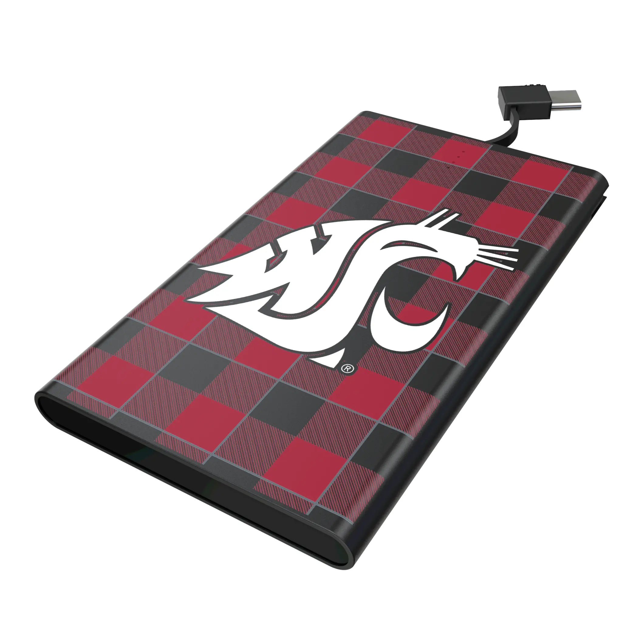 Washington State University Cougars Plaid 5000mAh Flat Power Bank