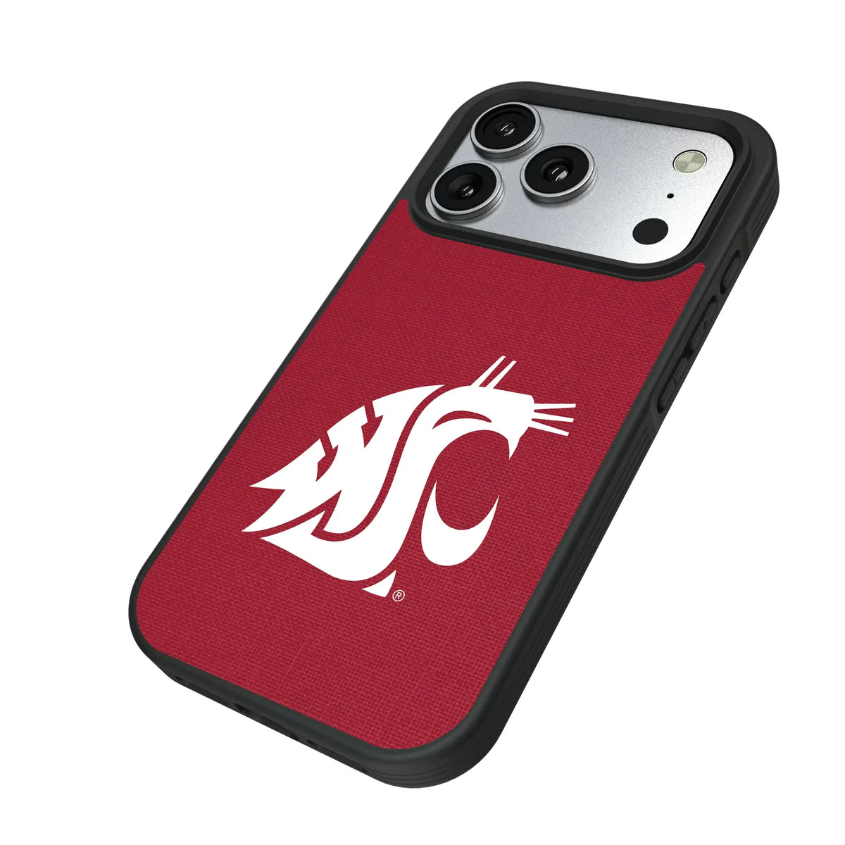 Washington State University Cougars Solid iPhone Bump Phone Case for Apple iPhone - Isometric View#Device_iPhone 17 Pro