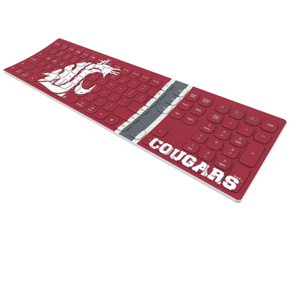 Washington State University Cougars Stripe KKB605 Curved Wireless Keyboard - Isometric View