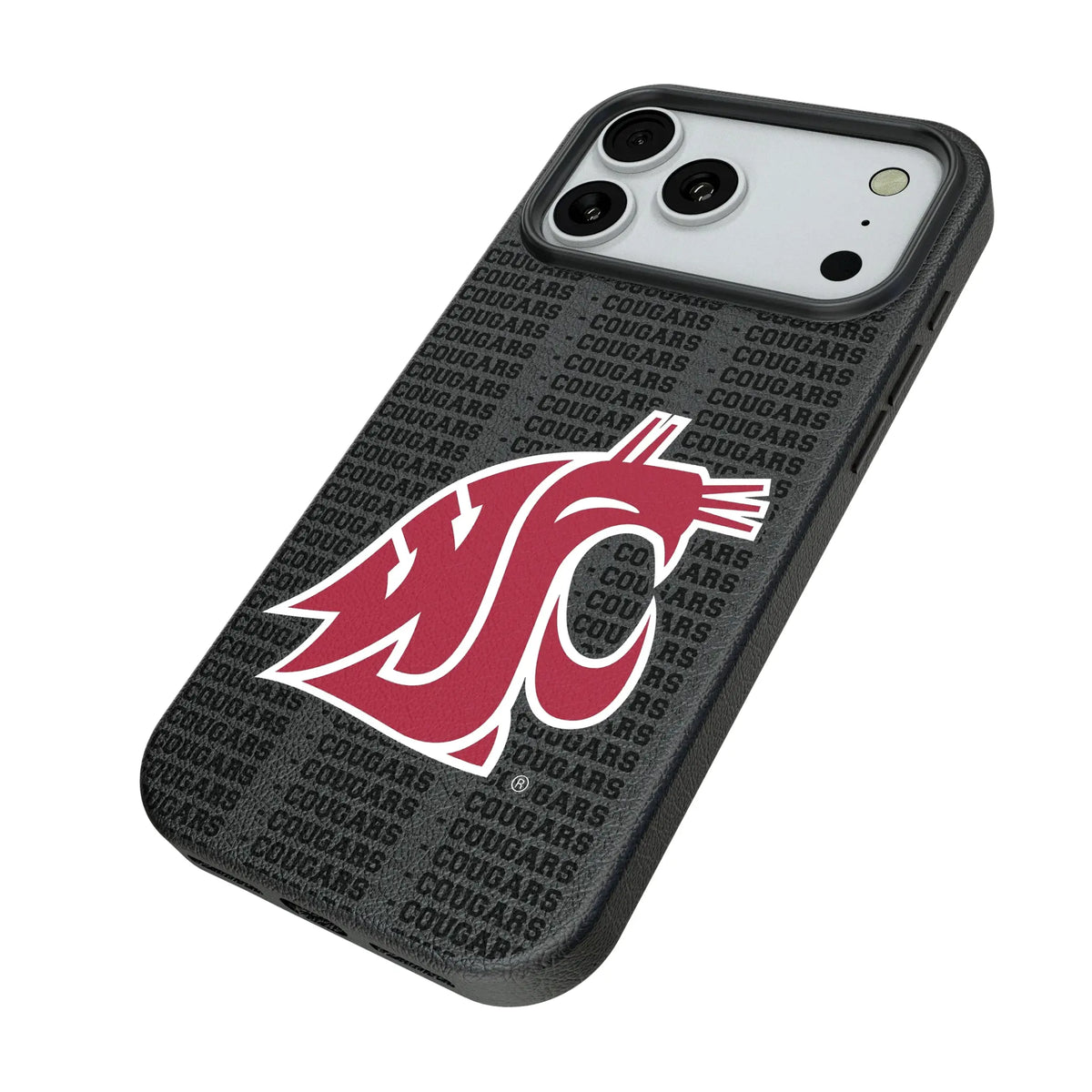Washington State University Cougars Text Backdrop iPhone MagSafe Compatible Phone Case for Apple iPhone - Isometric View#Device_iPhone 18 Pro Max
