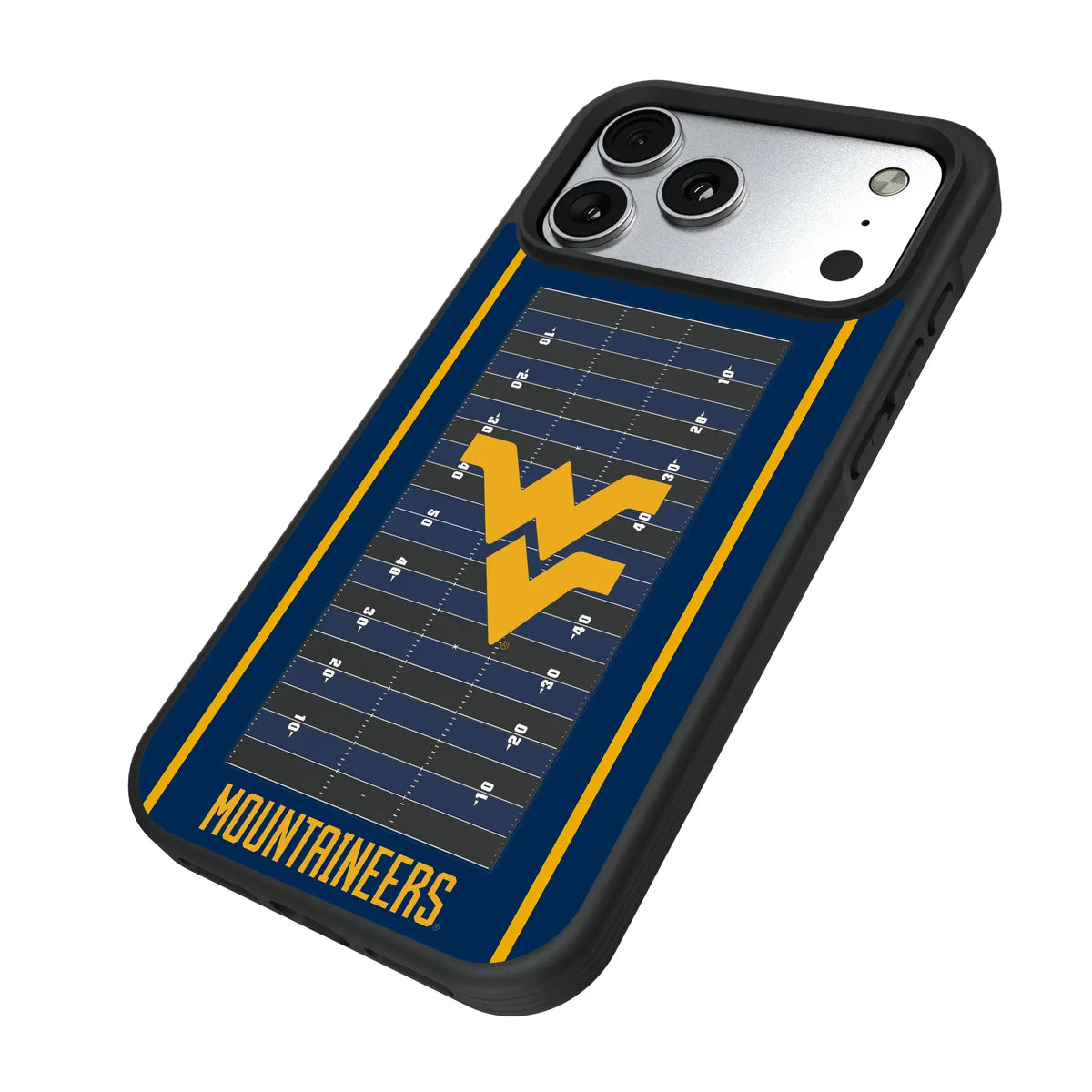 West Virginia University Mountaineers Field iPhone Bump Phone Case for Apple iPhone - Isometric View#Device_iPhone 17 Pro Max