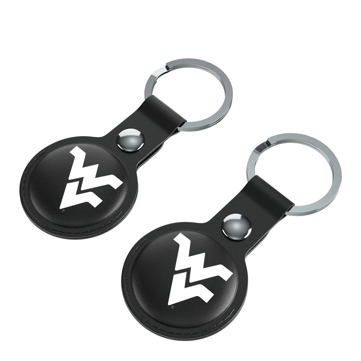 West Virginia University Mountaineers Insignia AirTag Black Airtag Holder 2-Pack - Isometric View