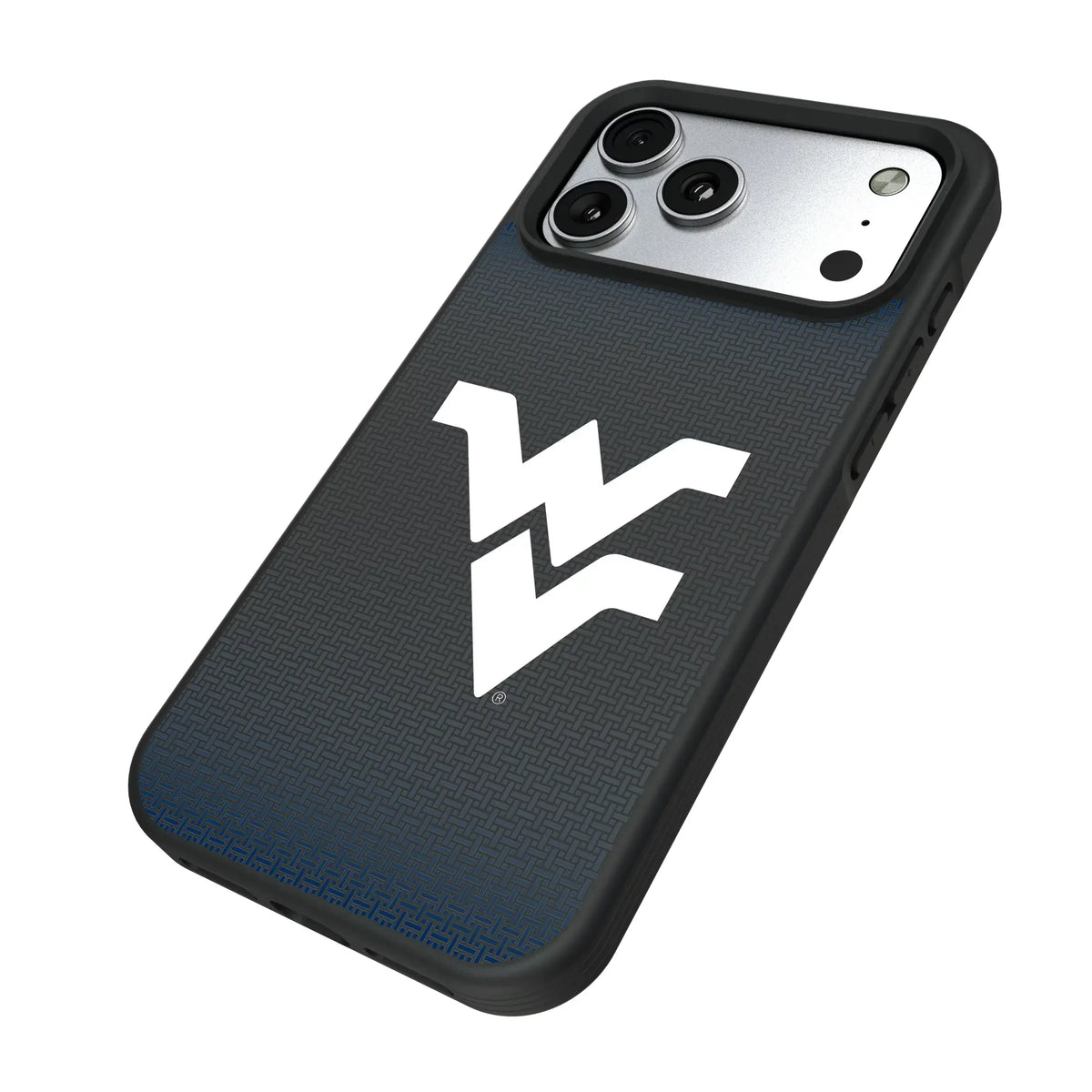 West Virginia University Mountaineers Linen iPhone Bump Phone Case for Apple iPhone - Isometric View#Device_iPhone 17 Pro Max