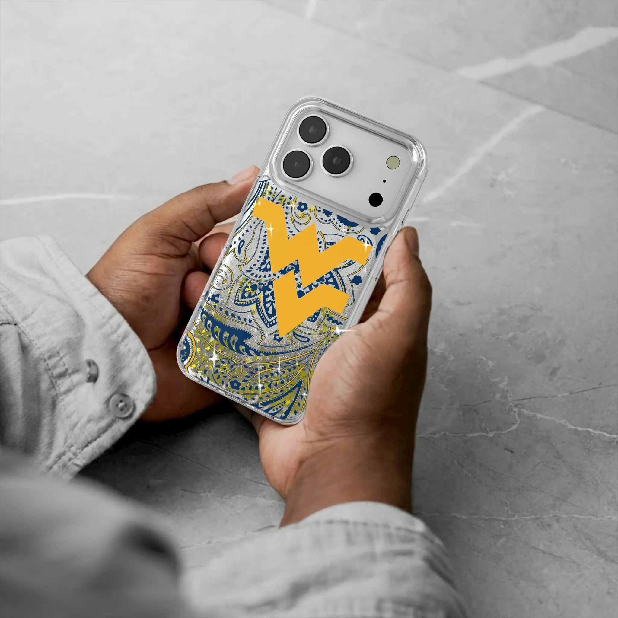 West Virginia University Mountaineers Paisley iPhone Glitter Phone Case for Apple iPhone - Lifestyle