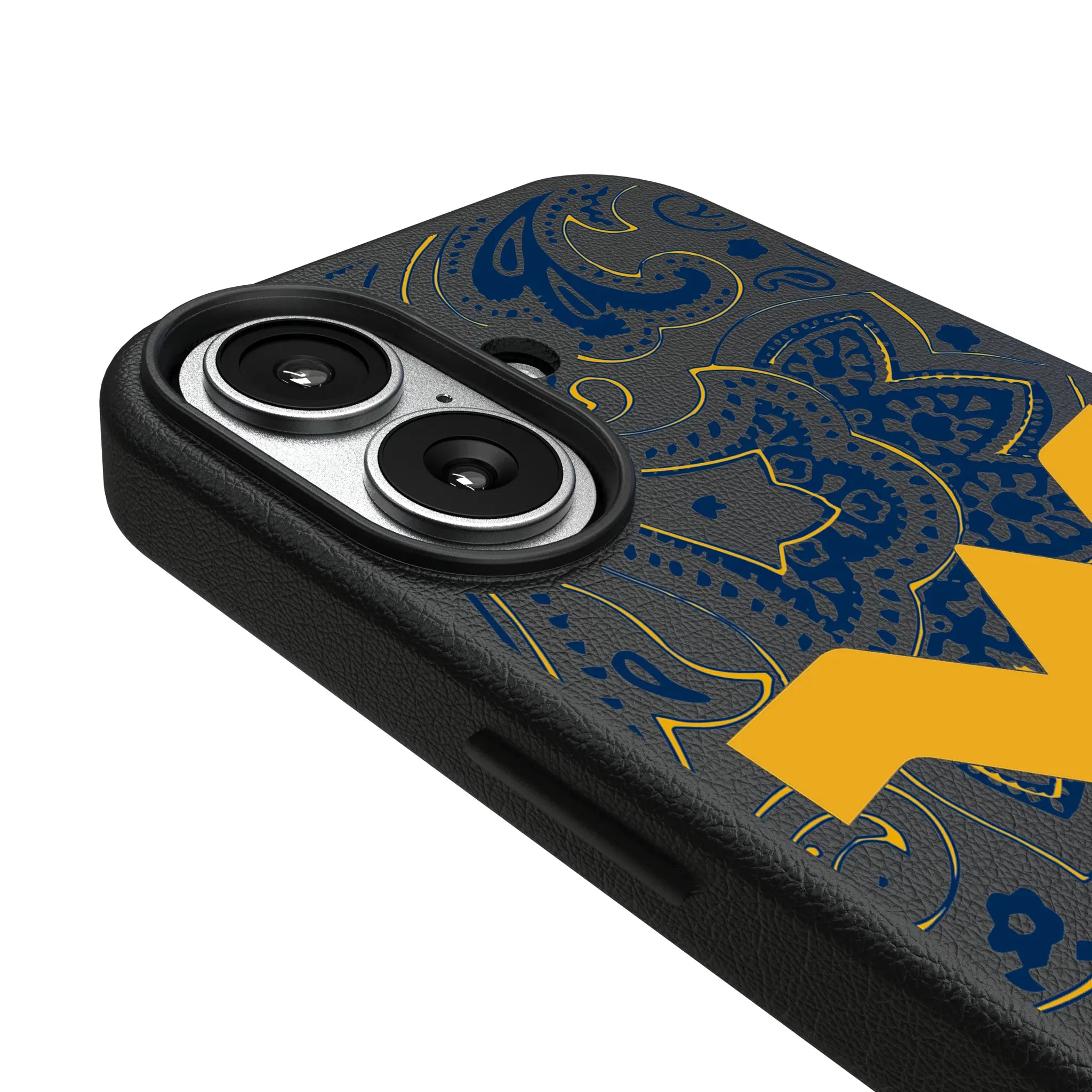 West Virginia University Mountaineers Paisley iPhone MagSafe Compatible Phone Case for Apple iPhone - Detail#Device_iPhone 17