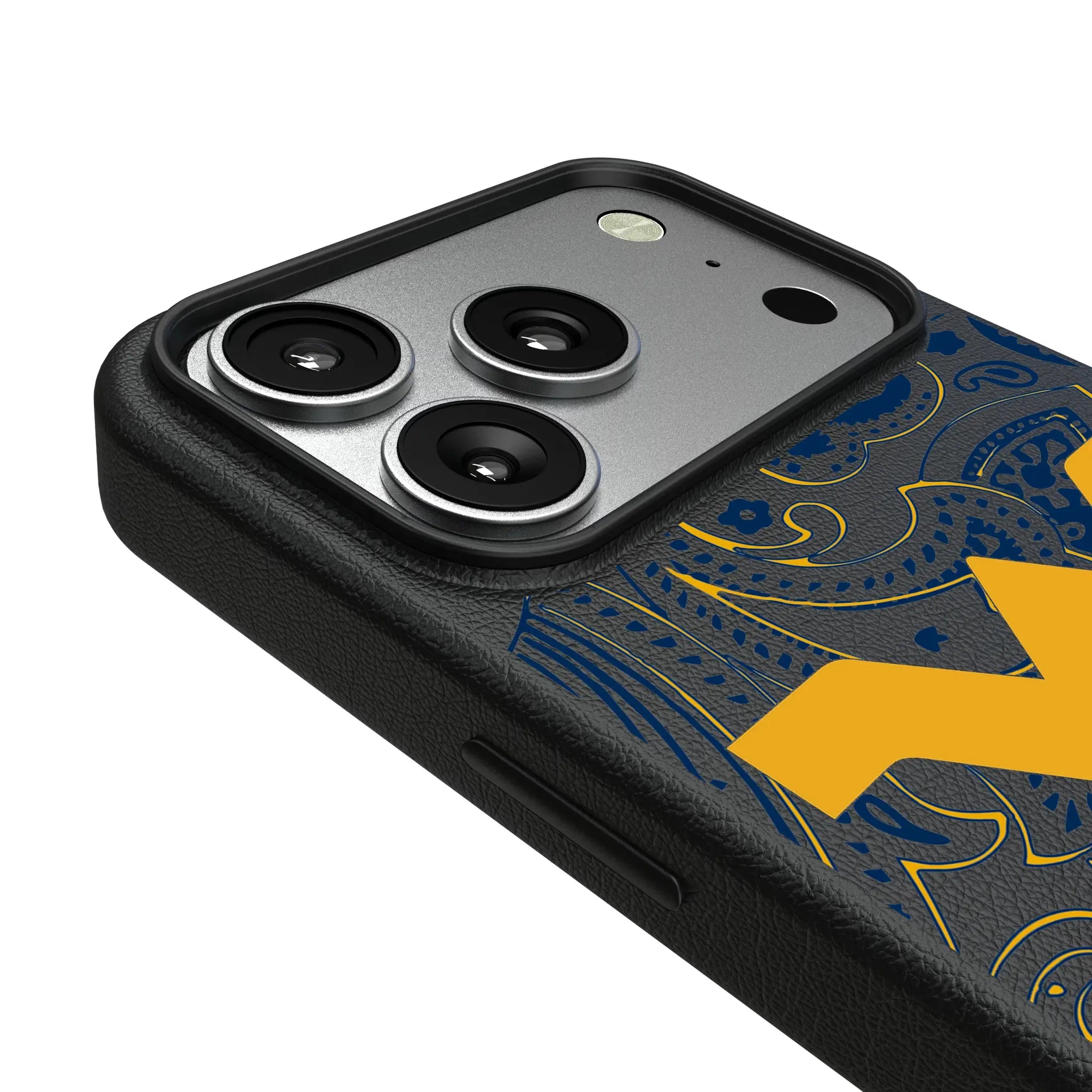 West Virginia University Mountaineers Paisley iPhone MagSafe Compatible Phone Case for Apple iPhone - Detail#Device_iPhone 17 Pro