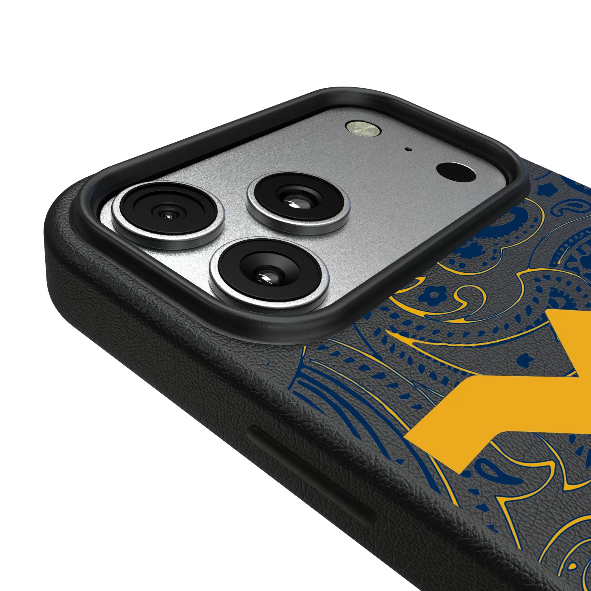 West Virginia University Mountaineers Paisley iPhone MagSafe Compatible Phone Case for Apple iPhone - Detail#Device_iPhone 17 Pro Max