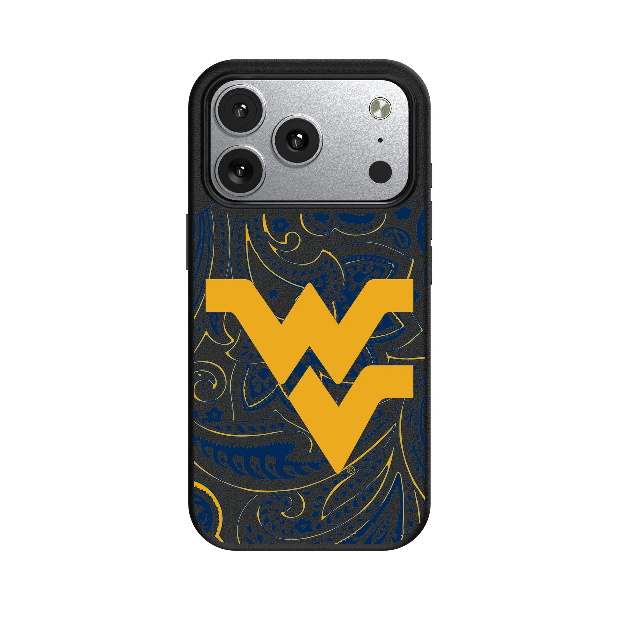 West Virginia University Mountaineers Paisley iPhone MagSafe Compatible Phone Case for Apple iPhone#Device_iPhone 17 Pro