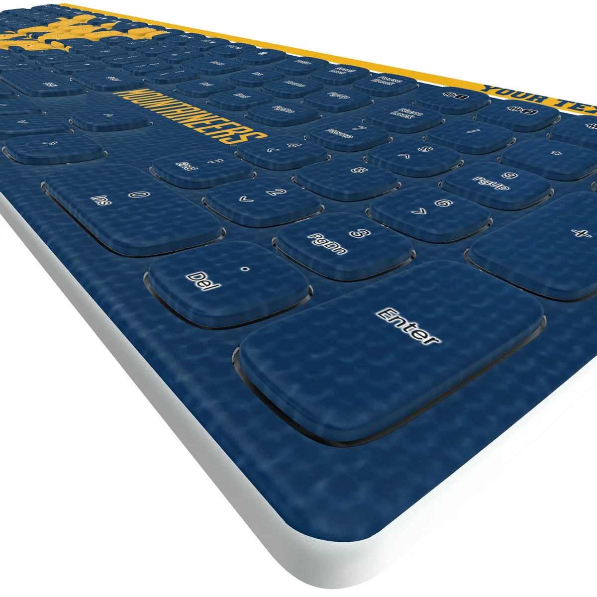 West Virginia University Mountaineers Personalized Endzone Solid KKB605 Curved Wireless Keyboard - Detail