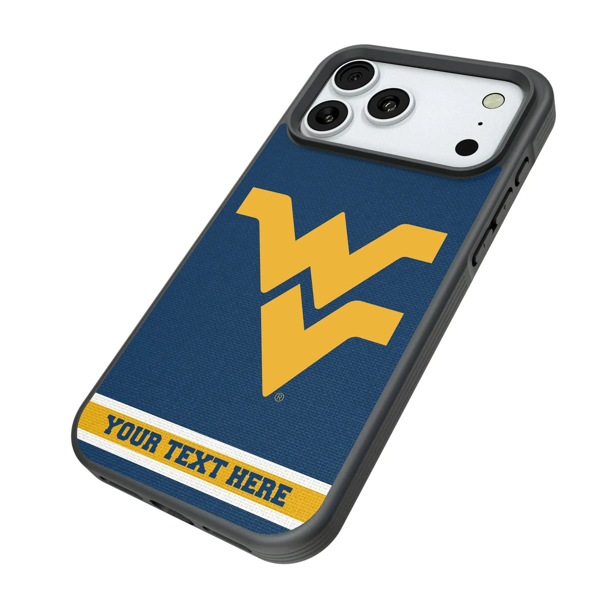 West Virginia University Mountaineers Personalized Stripe iPhone Bump Phone Case for Apple iPhone - Isometric View#Device_iPhone 18 Pro Max