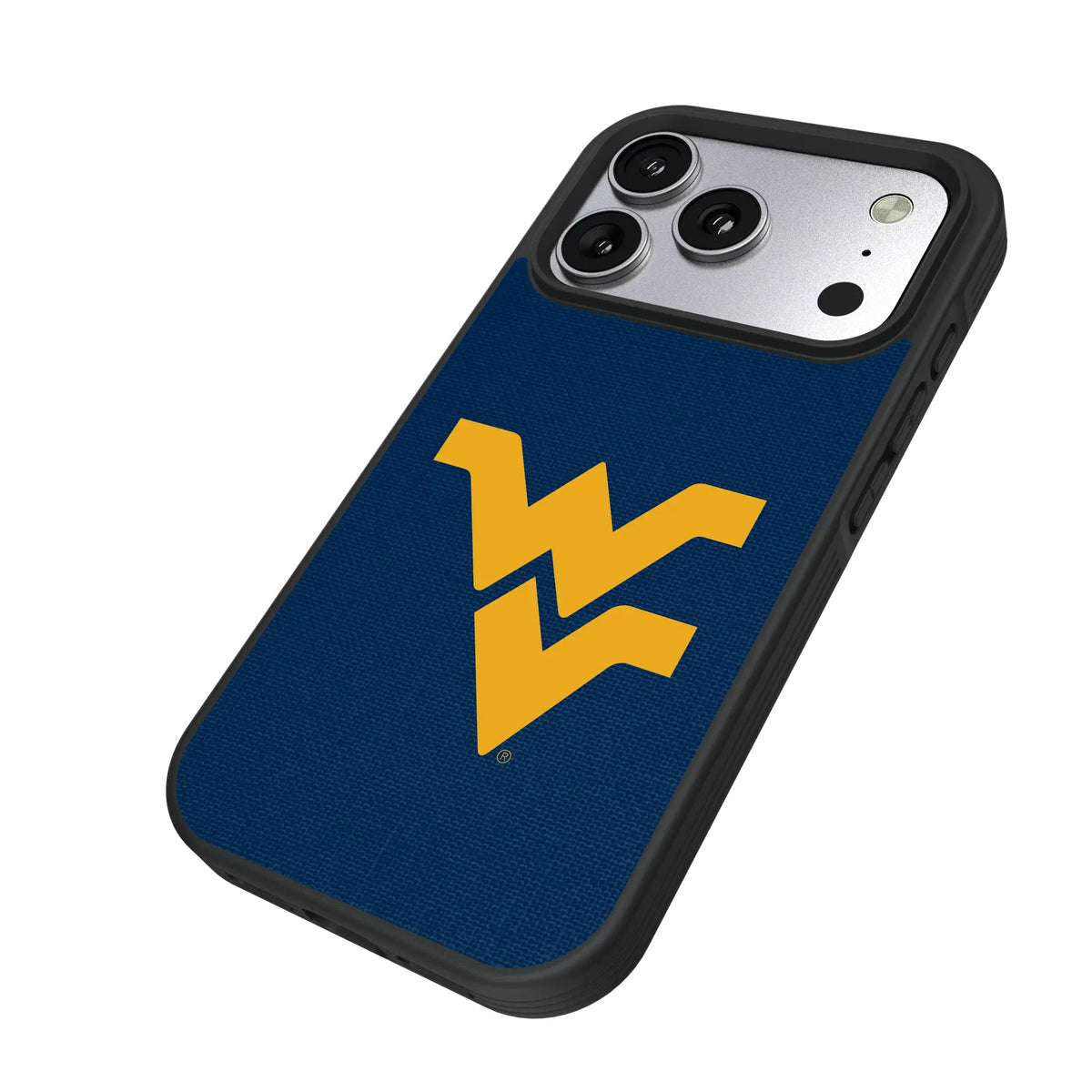 West Virginia University Mountaineers Solid iPhone Bump Phone Case for Apple iPhone - Isometric View#Device_iPhone 17 Pro