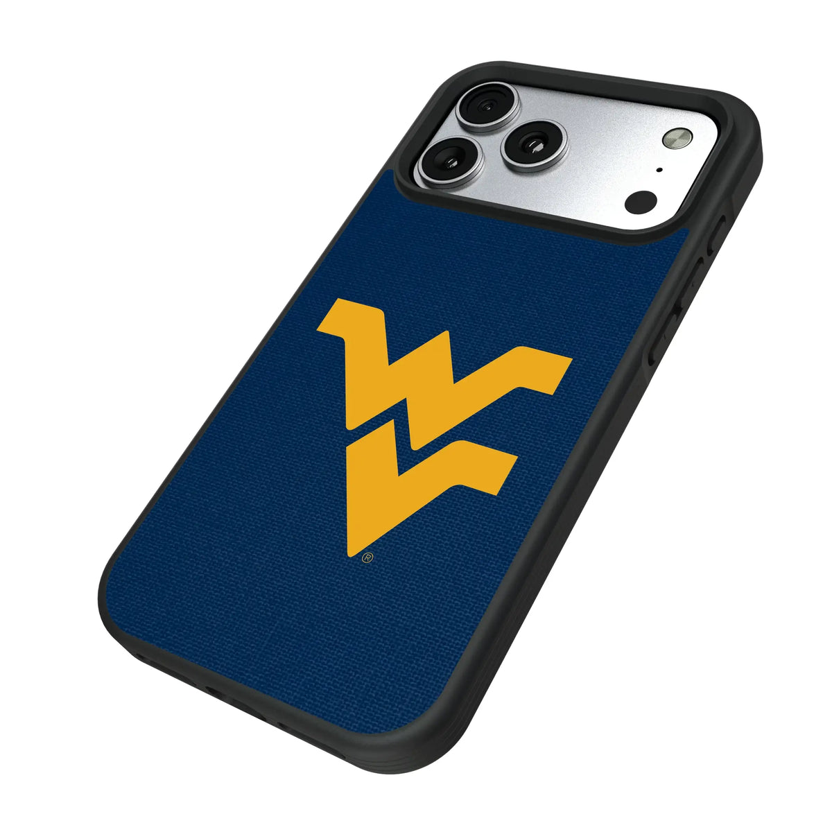 West Virginia University Mountaineers Solid iPhone Bump Phone Case for Apple iPhone - Isometric View#Device_iPhone 17 Pro Max
