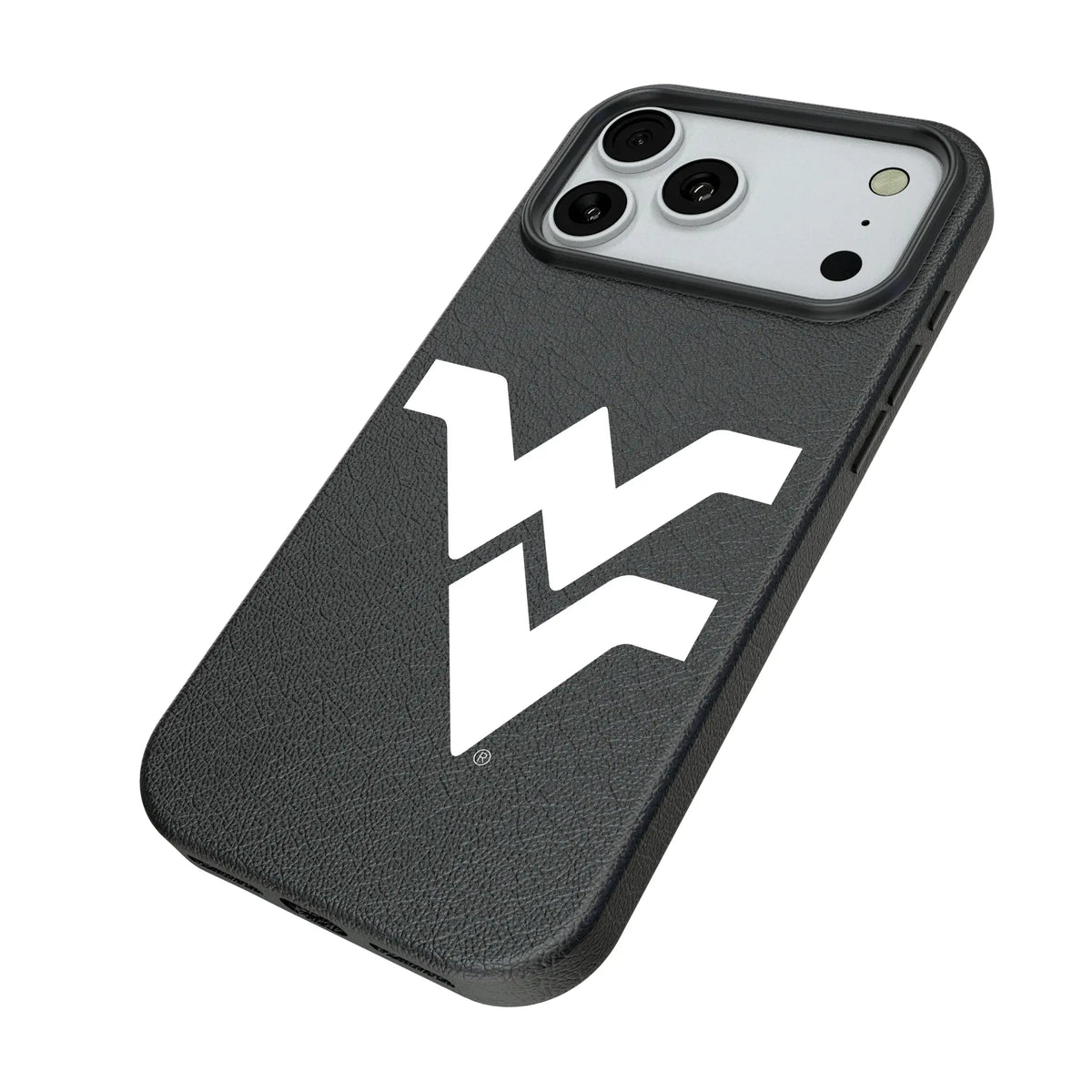 West Virginia University Mountaineers Text Backdrop iPhone MagSafe Compatible Phone Case for Apple iPhone - Isometric View#Device_iPhone 18 Pro Max