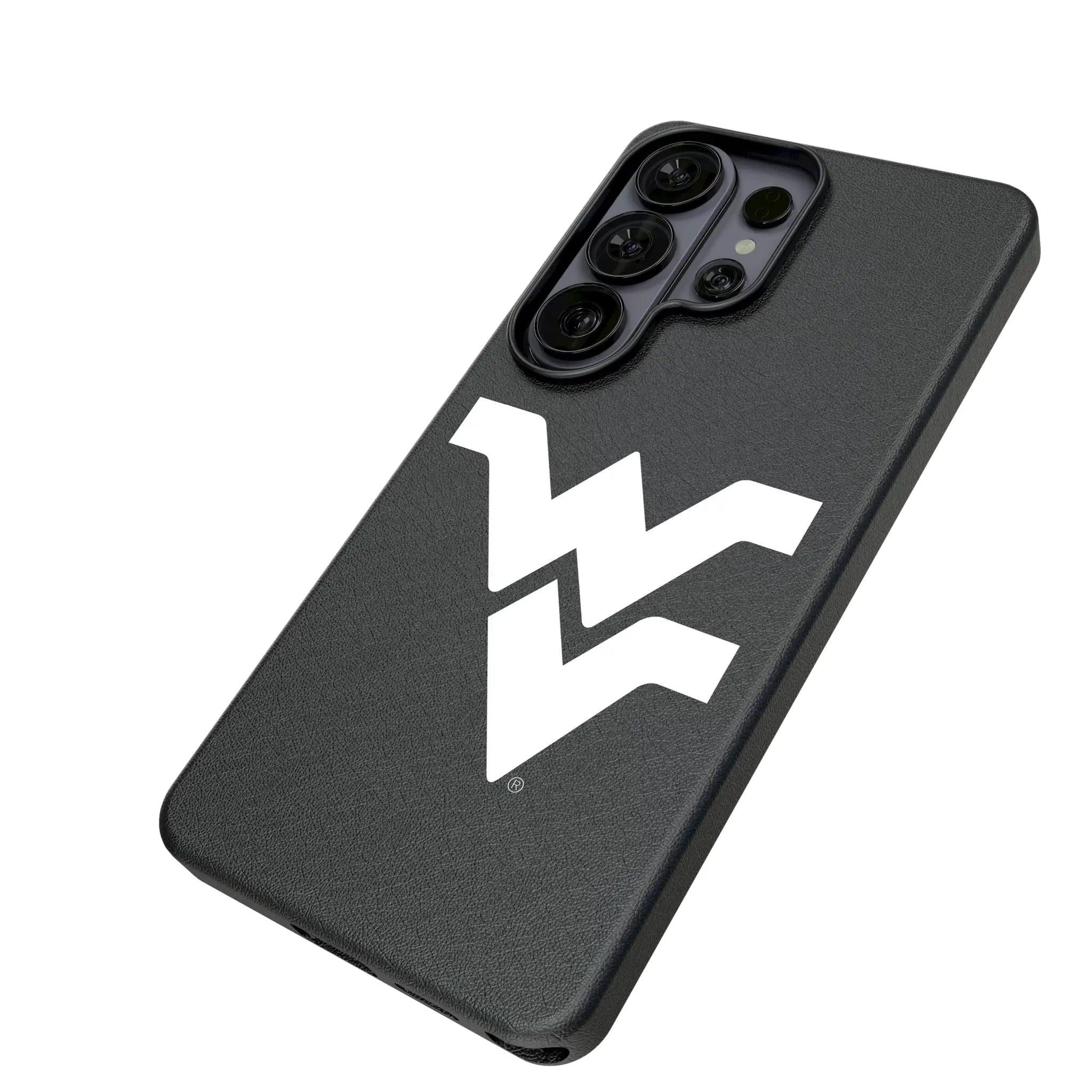 West Virginia University Mountaineers Text Backdrop Galaxy MagSafe Compatible Phone Case for Samsung Galaxy - Isometric View#Device_Galaxy S26 Ultra