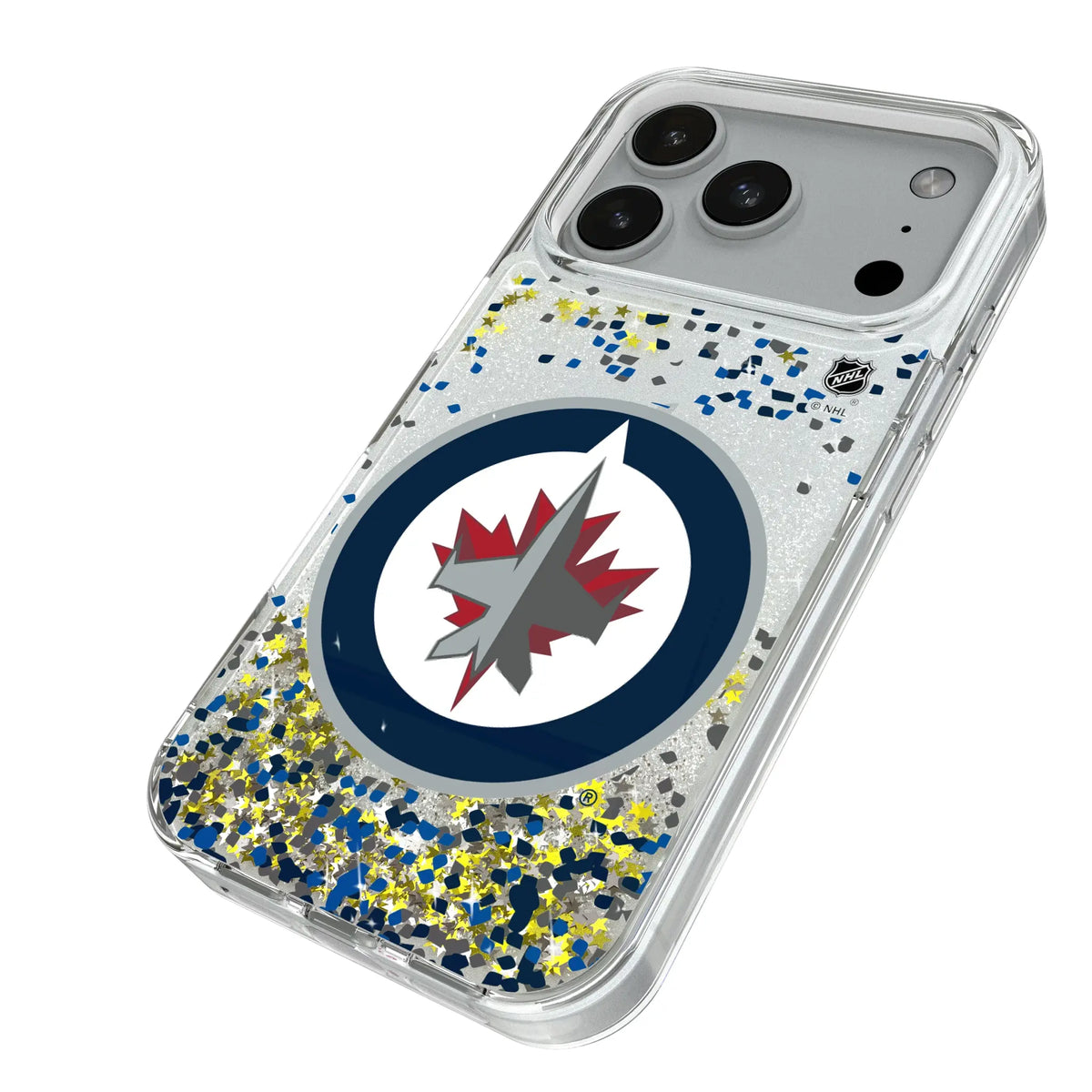 Winnipeg Jets Confetti iPhone Glitter Phone Case for Apple iPhone - Isometric View#Device_iPhone 18 Pro