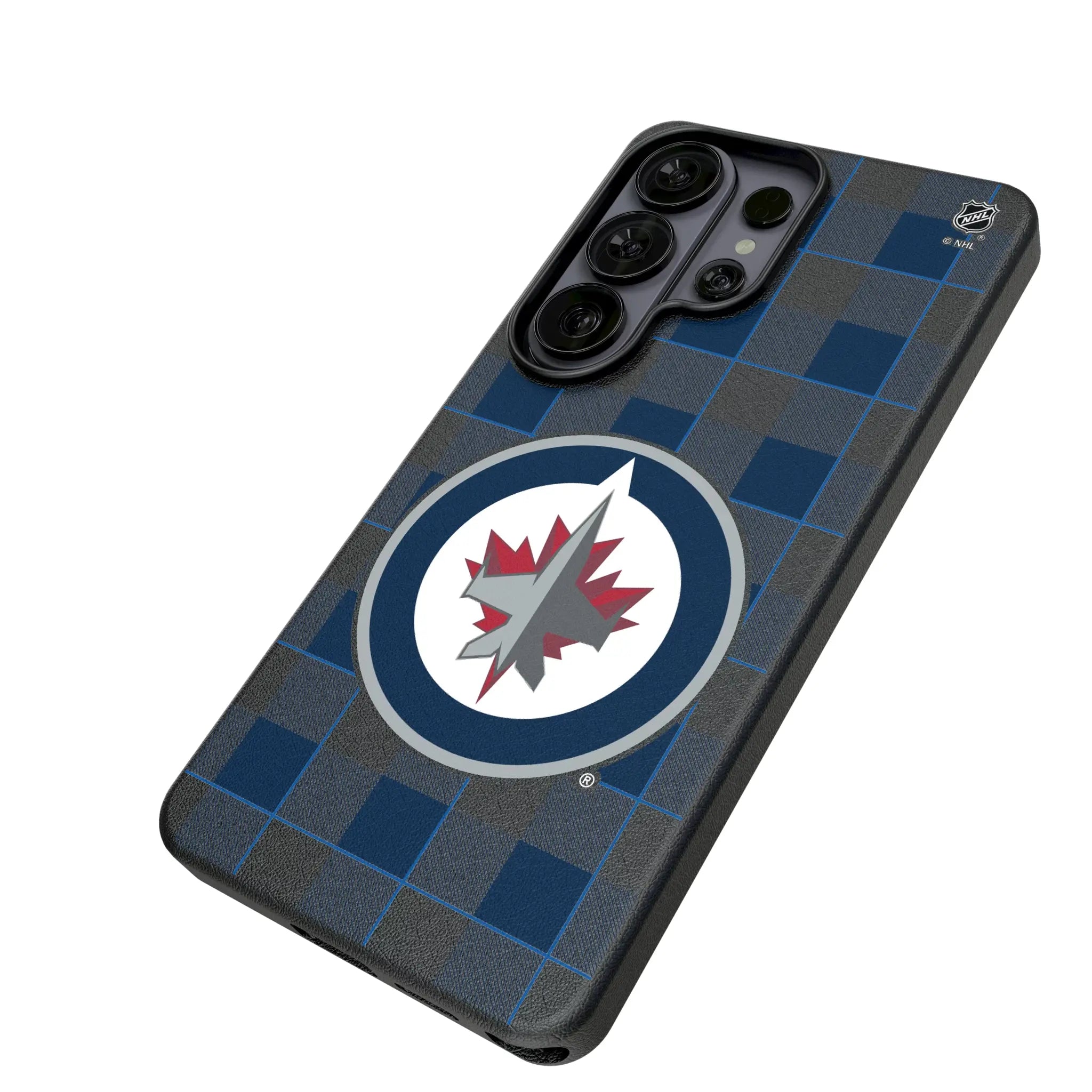 Winnipeg Jets Plaid Galaxy MagSafe Compatible Phone Case for Samsung Galaxy - Isometric View#Device_Galaxy S26 Ultra