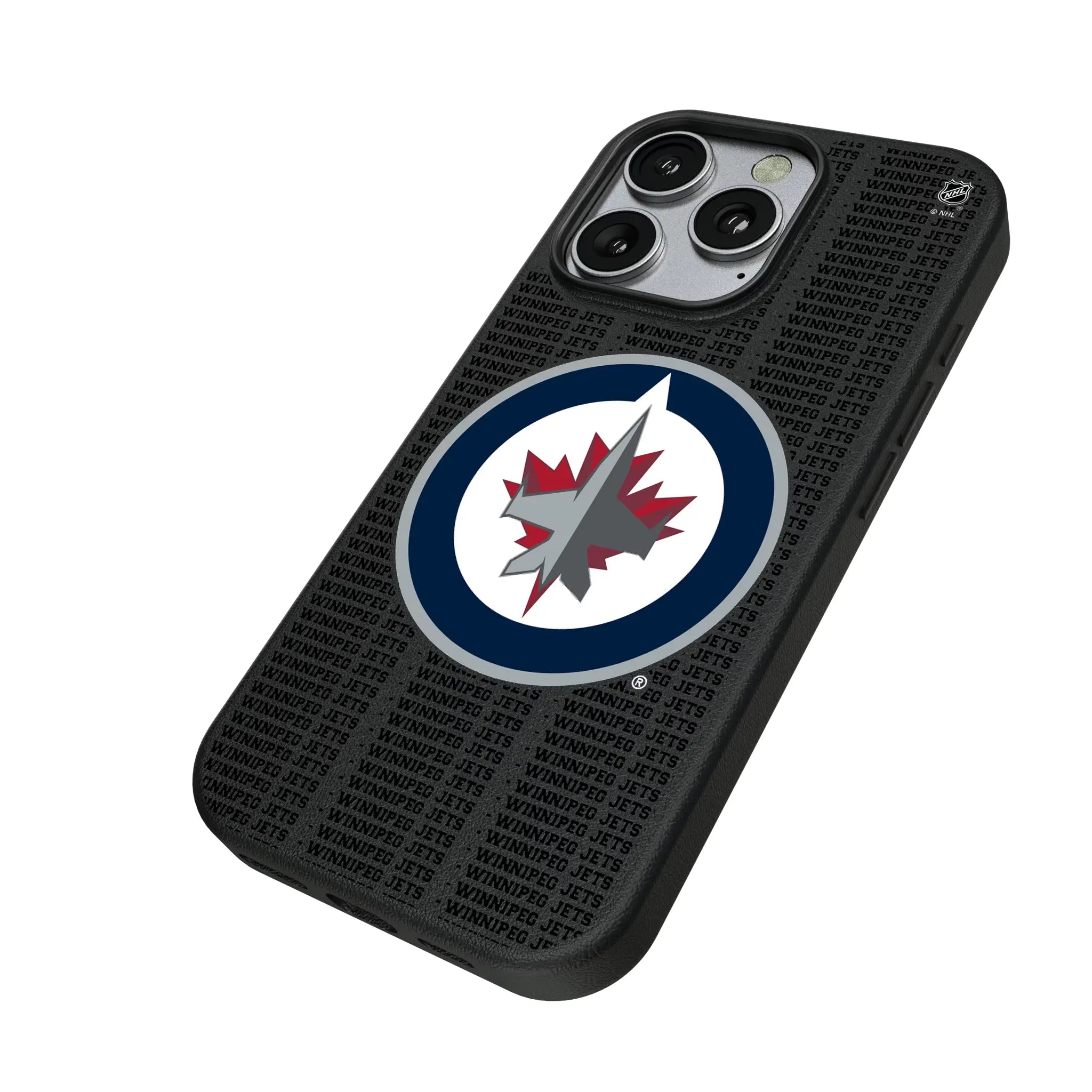 Winnipeg Jets Text Backdrop iPhone MagSafe Compatible Phone Case for Apple iPhone - Isometric View