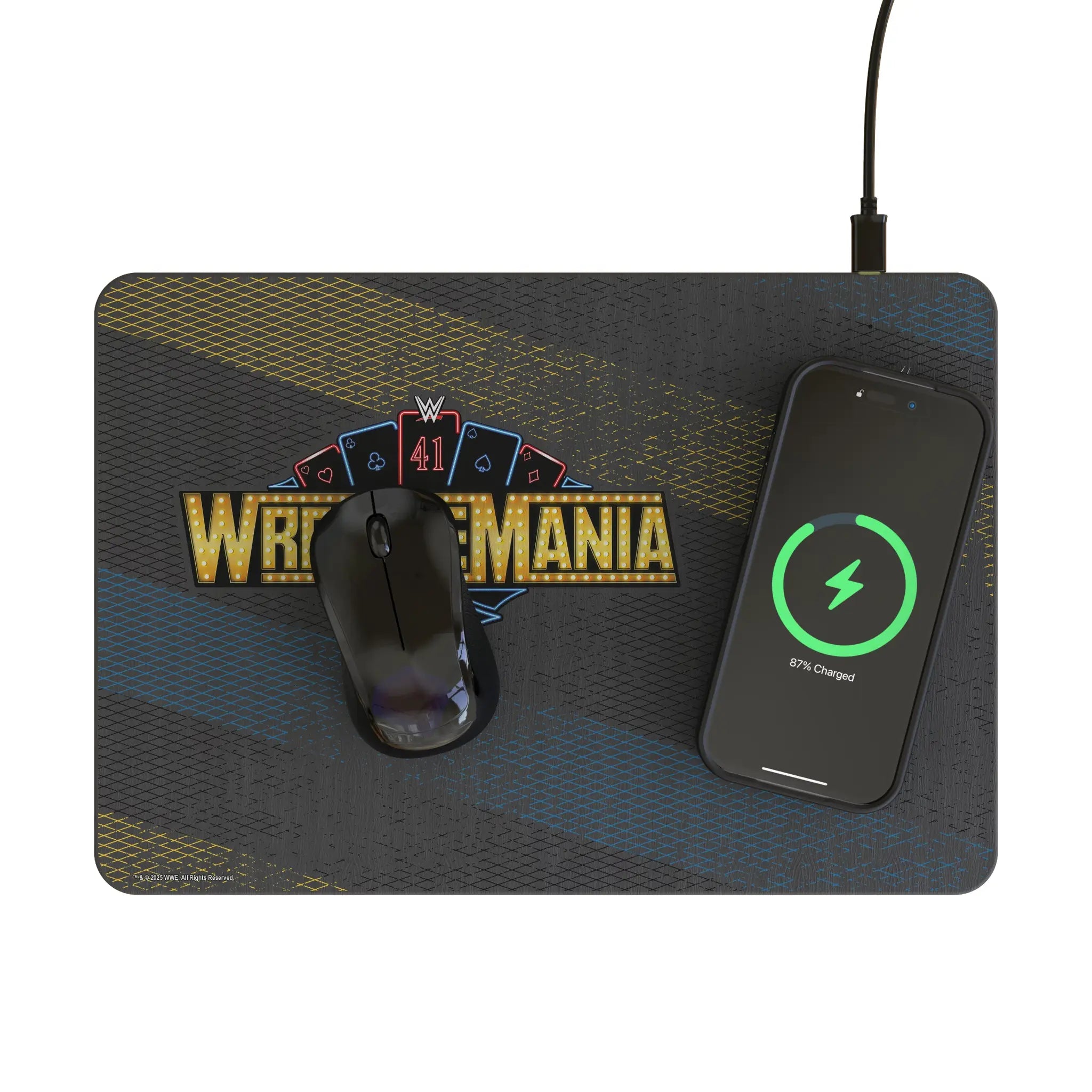 WrestleMania 41 Steel 15-Watt Wireless Charger and Mouse Pad - Lifestyle