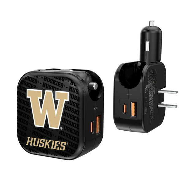 Washington Huskies Text Backdrop 2 in 1 USB A/C Charger