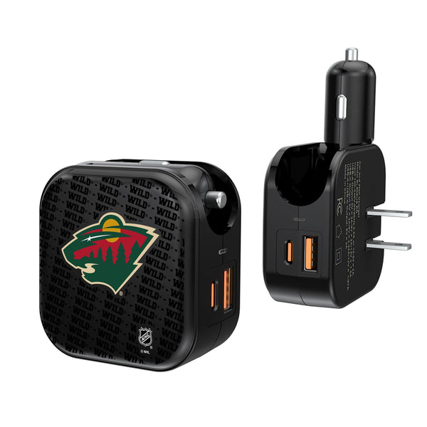 Minnesota Wild Blackletter 2 in 1 USB A/C Charger