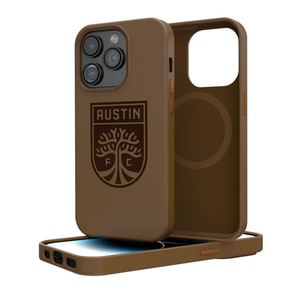 Austin FC  Woodburned iPhone 14 Brown Magnetic Case