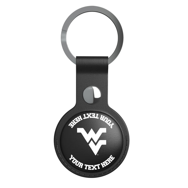West Virginia University Mountaineers Personalized Insignia AirTag Black Airtag Holder Flat.Jpg