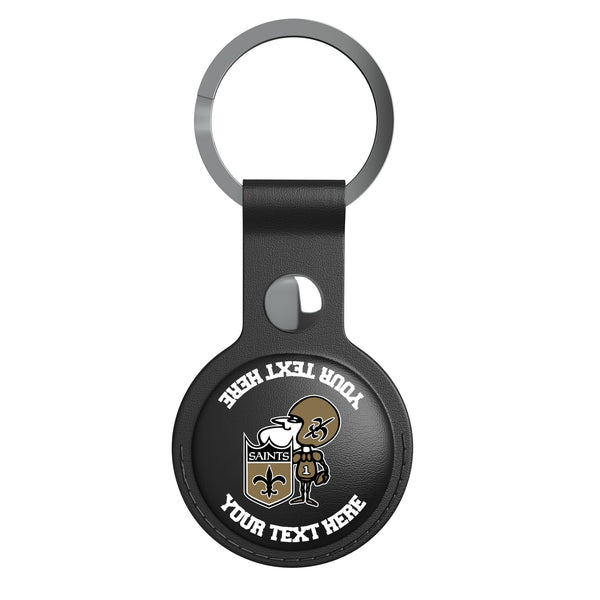 New Orleans Saints Historic Collection Personalized Insignia AirTag Black Airtag Holder Flat.Jpg