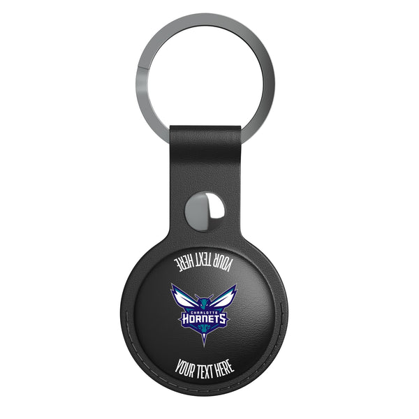 Charlotte Hornets Personalized Insignia AirTag Black Airtag Holder Flat.Jpg