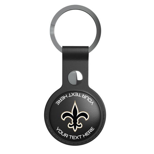 New Orleans Saints Personalized Insignia AirTag Black Airtag Holder Flat.Jpg