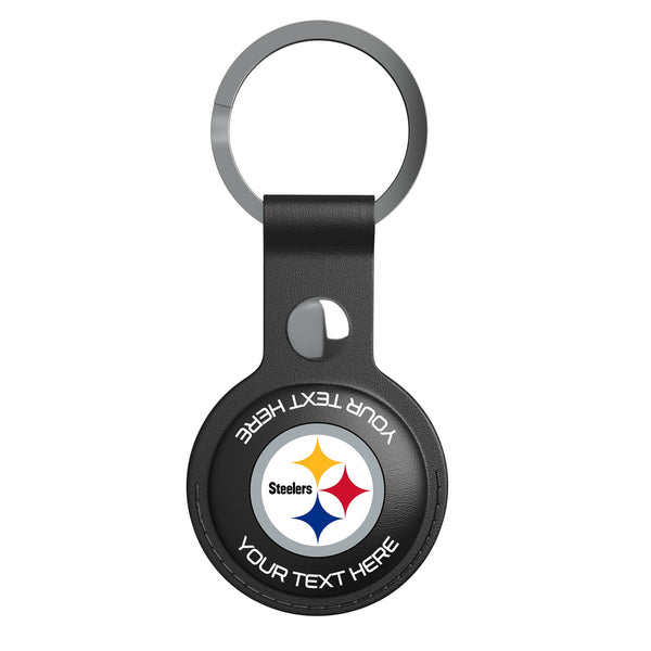 Pittsburgh Steelers Personalized Insignia AirTag Black Airtag Holder Flat.Jpg