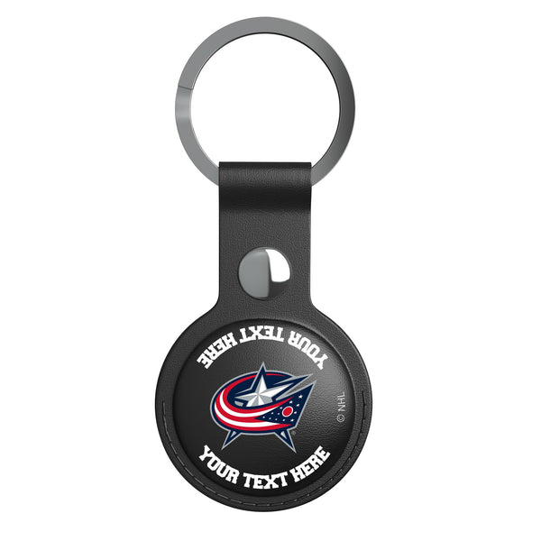 Columbus Blue Jackets Personalized Insignia AirTag Black Airtag Holder Flat.Jpg