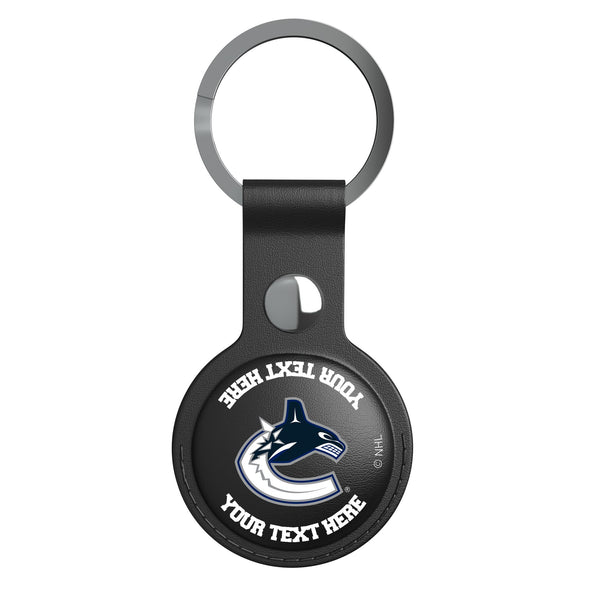 Vancouver Canucks Personalized Insignia AirTag Black Airtag Holder Flat.Jpg