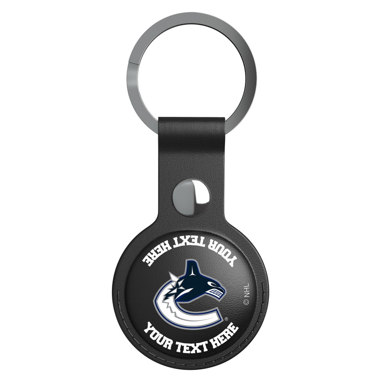 Vancouver Canucks Personalized Insignia AirTag Black Airtag Holder Flat.Jpg
